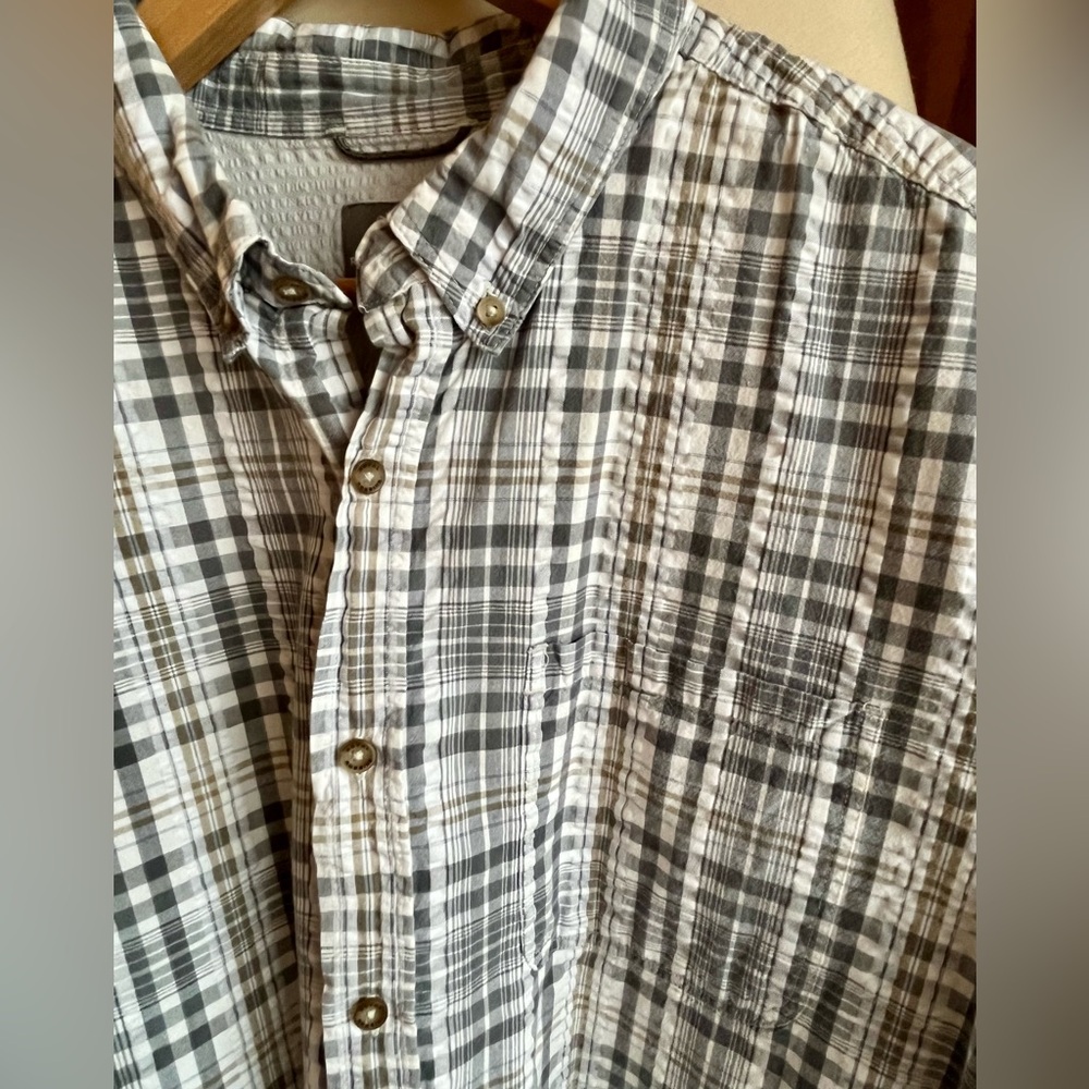 Royal Robbins Pilat Plaid Short Sleeve Shirt Gray Hiking Quick Dry Size XL